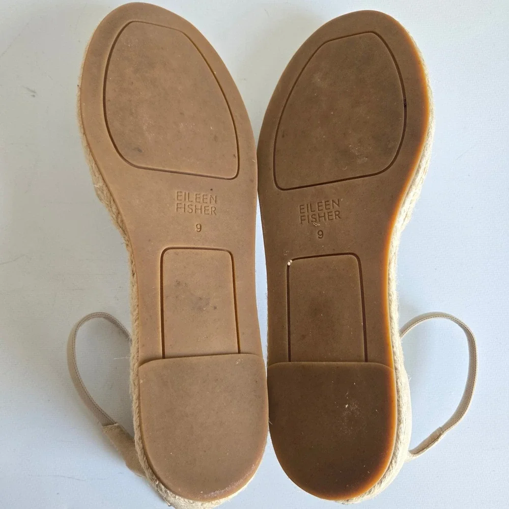 Eileen Fisher Womens Beige Leather Espadrille Ankle Strap Sandals Size 9 Flat